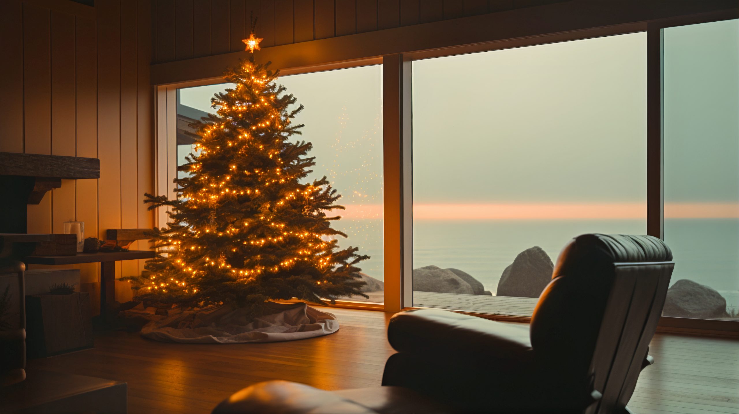 Vista da árvore de natal lindamente decorada